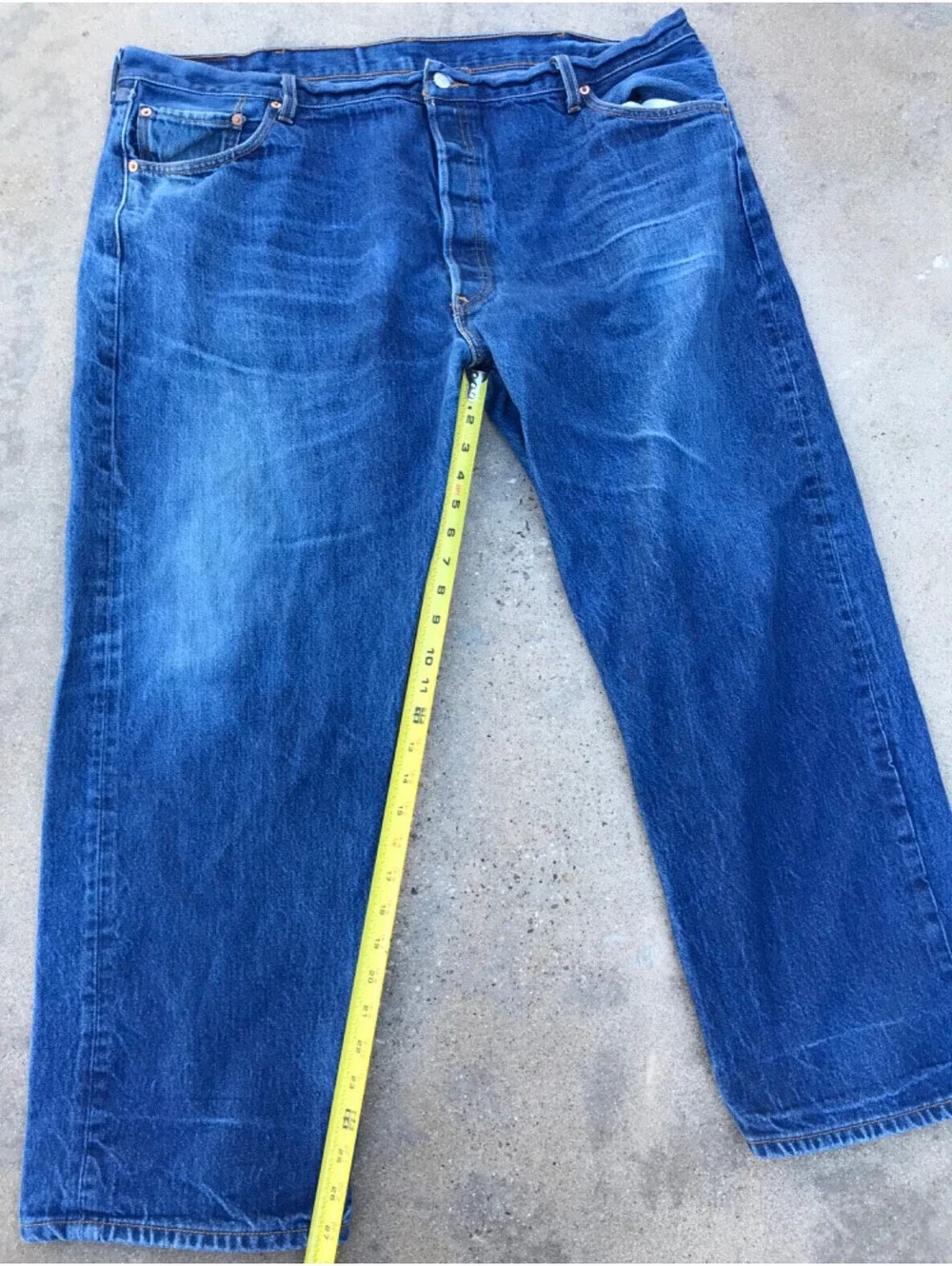 Levi Strauss 501 Jeans  46x30 Button Fly Dark Blue Denim Straight Leg Lite Fade